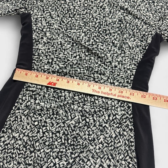 LRL Ralph Lauren Sheath Dress Size 2P Charcoal White Ruched Lined Jersey Stretch - Picture 7 of 16
